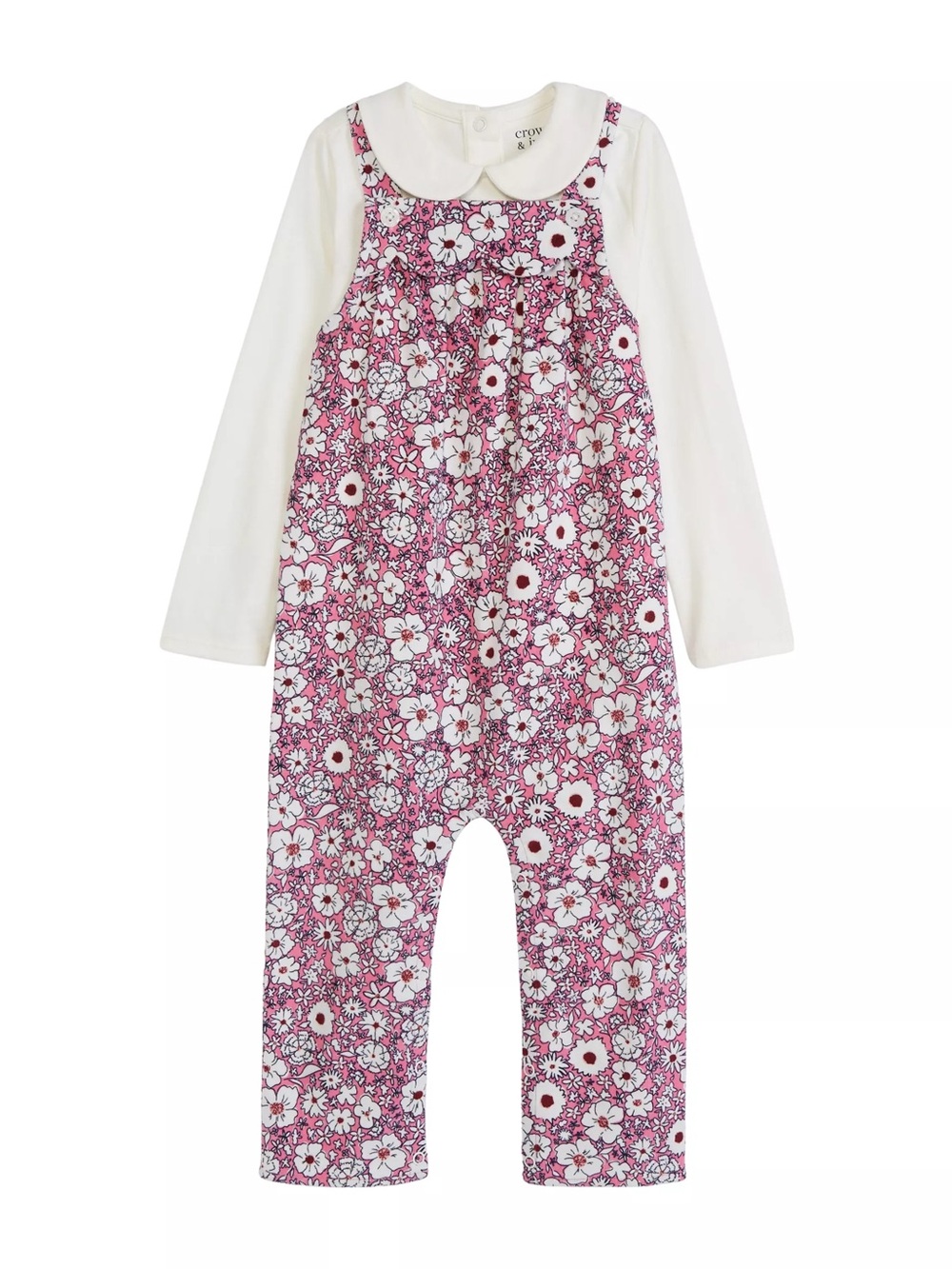 BELK Crown & Ivy NWT Pink Floral Corduroy Overalls with White Attached Top